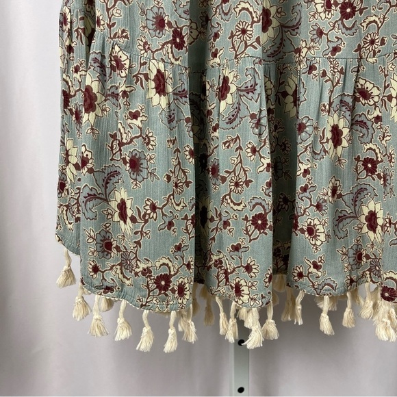 Easel Medium Boho Sunflower Floral Cold Shoulder Tassel Pleat Flowy Dress Loose - Picture 3 of 8